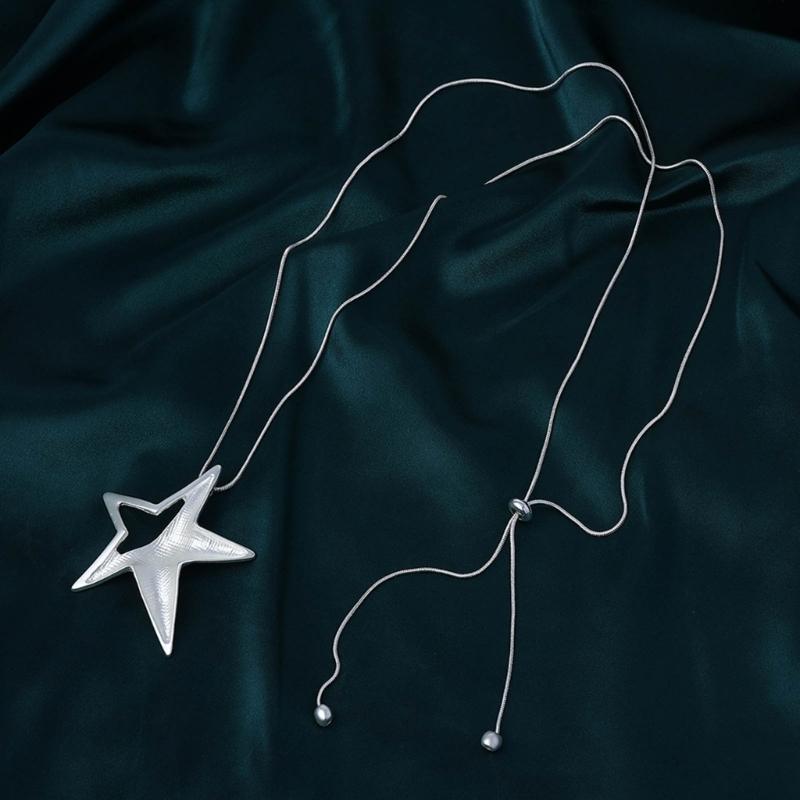 Y2K Пустотелая подвеска в виде пятиконечной звезды для женщин Egirl Корейская мода Панк Свитер Цепочка на шею Тренд Ювелирные изделия