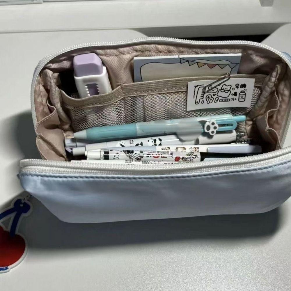 Solid Color Pen Bag Large Capacity Stationery Bag High Quality Pen Pouch Gift