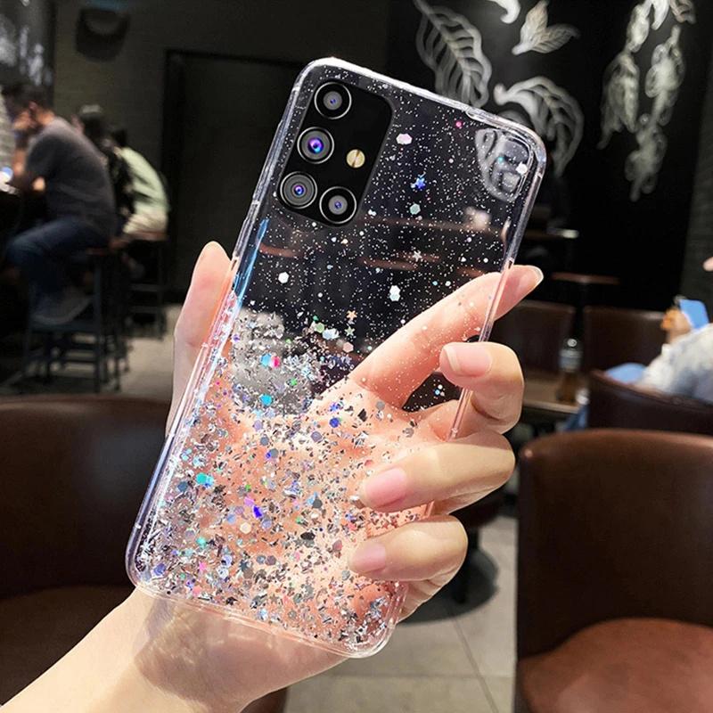 Блестящий чехол со звездами для Samsung Galaxy A14 A34 A54 A13 A23 A33 A53 A32 A52 A72 Hybird, противоударная задняя крышка, чехол, чехол