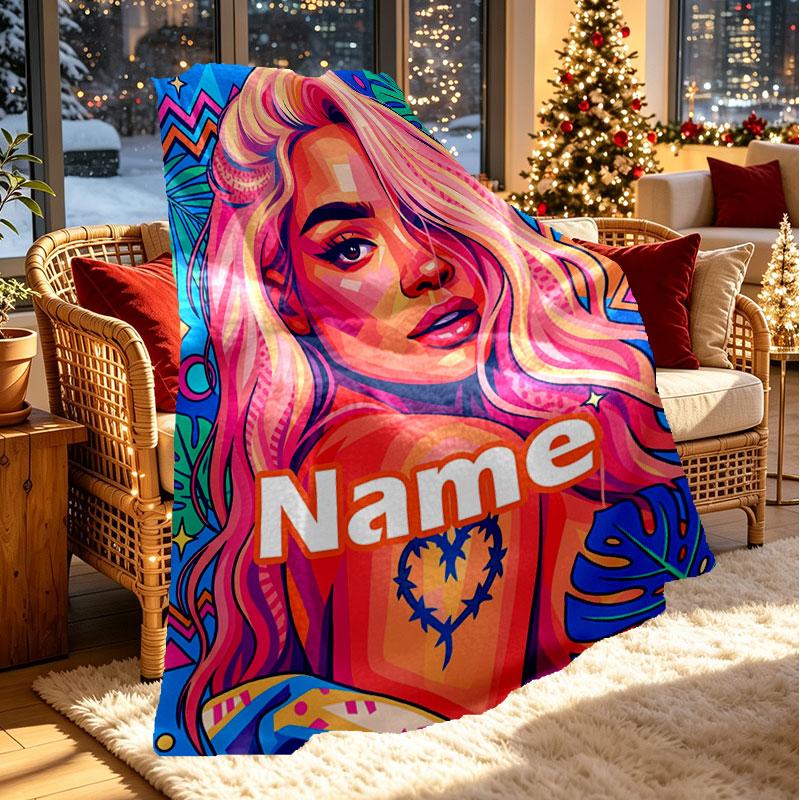 Custom Name Personalized Karol G Print Blanket, Home Decor, Bedroom, Sofa, Camping, Couch, Gifts for Birthday Christmas