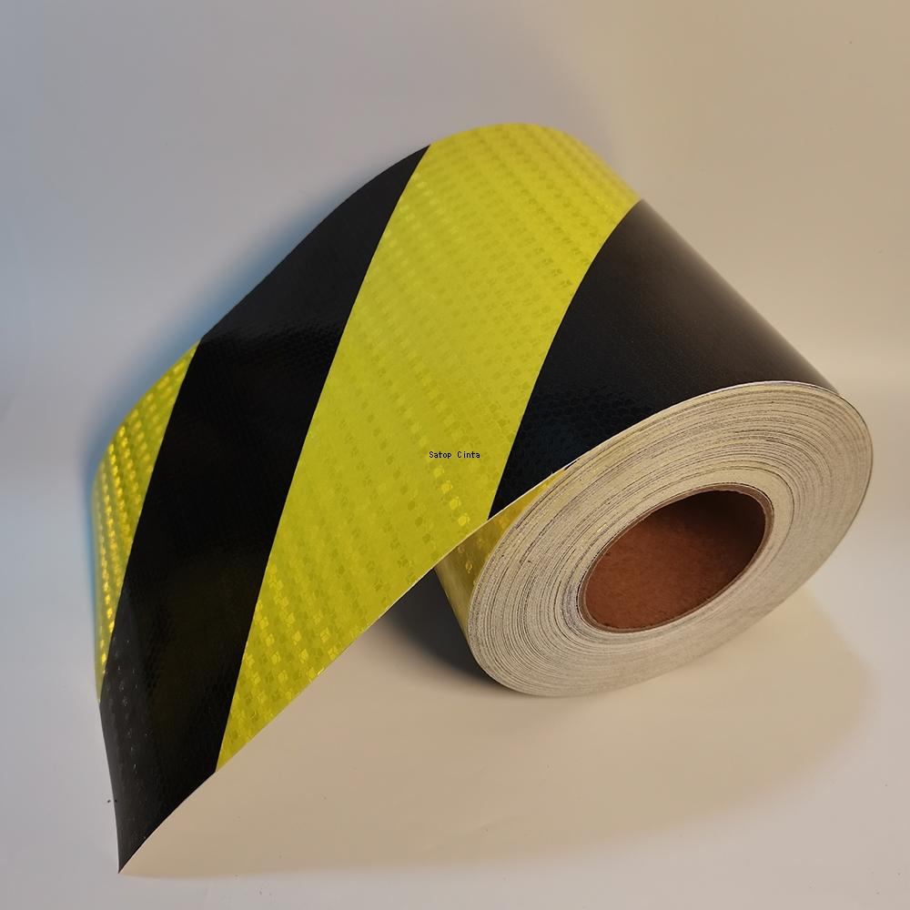 8Inchx16FT Waterproof Reflective Twill Tape Fluorescent Yellow-Black Adhesive High Visibility Warning Safety Conspicuous Sticker