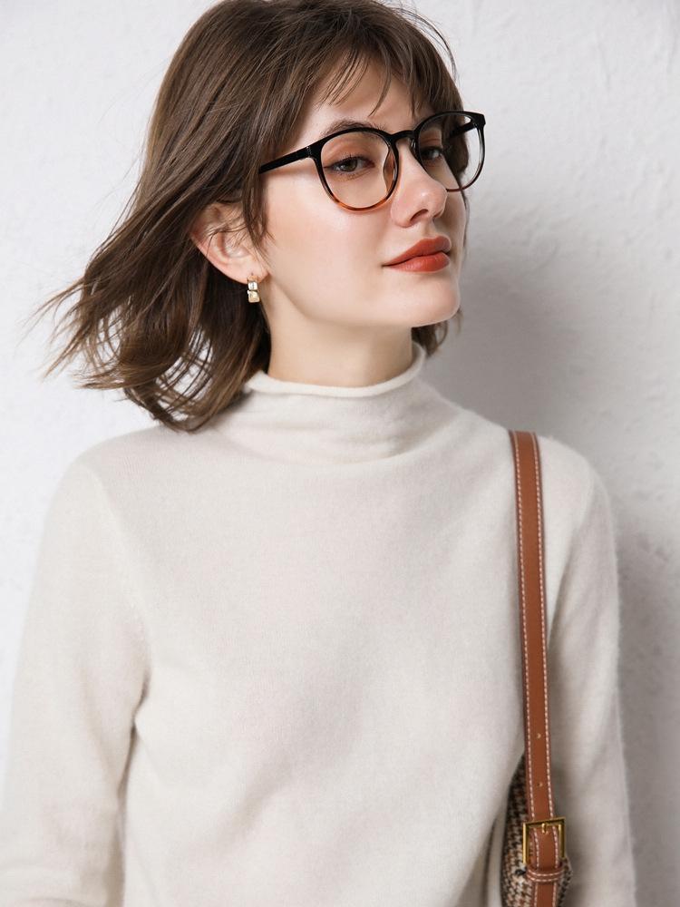 Женский свитер с полуворотом из мериносовой шерсти - 100% чистая шерсть, закрученный край, осенне-зимний трикотажный пуловер