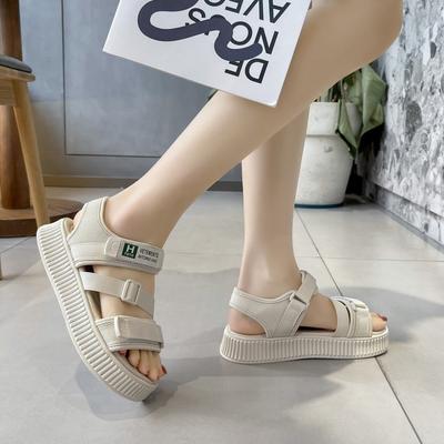 Пляжные сандалии Foreign Trade, женские, летние, 2024 г., студенческие, на плоской подошве, на платформе, модные, легкие, на липучках, спортивные сандалии