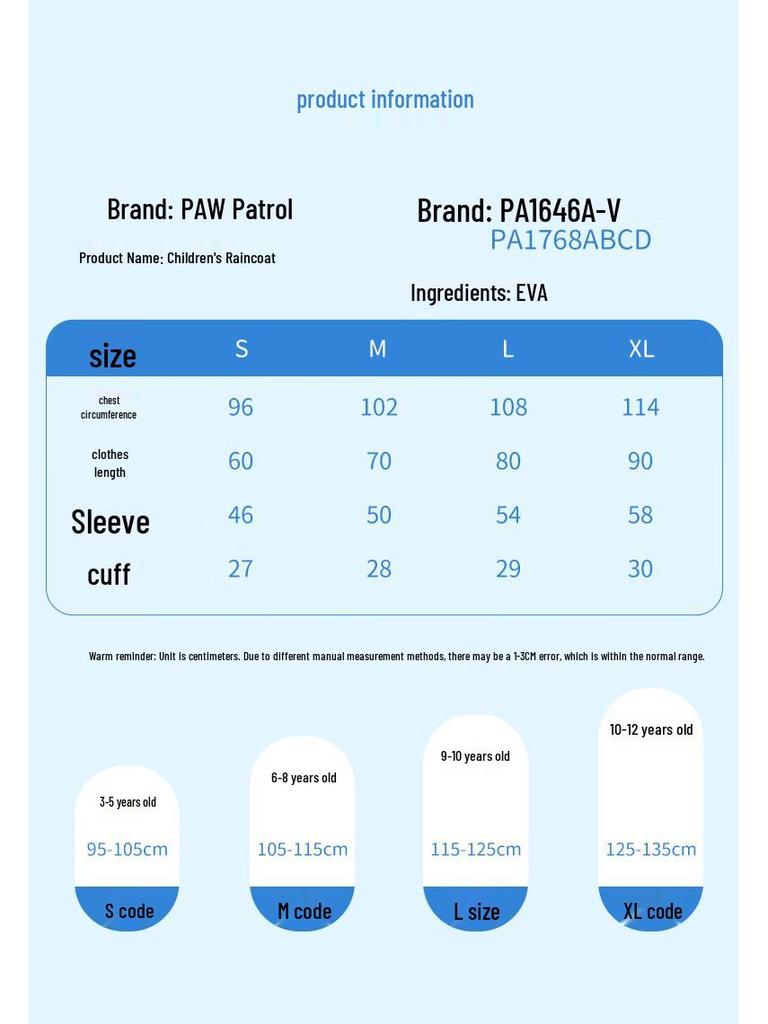 PAW PATROL Kids' Raincoat with Backpack Slot