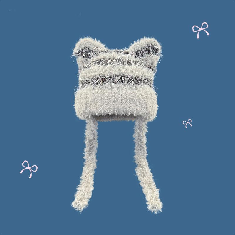 Шапка женская новая осенне-зимняя милая плюшевая шапка с кошачьими ушками теплая защита ушей большой обхват головы тренд