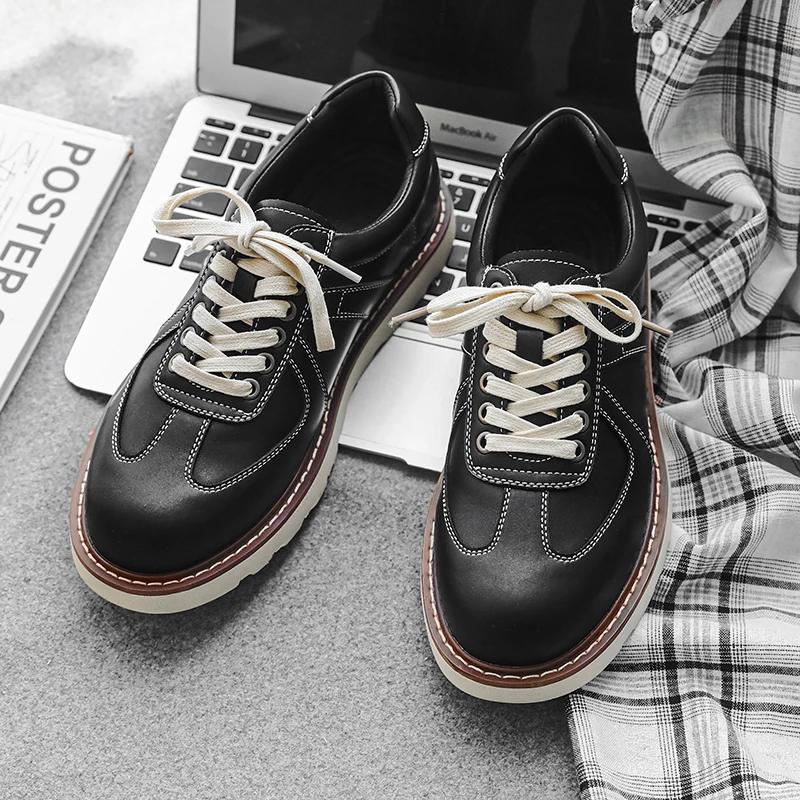 Men Genuine Leather Shoes British Style Casual Shoes Breathable Lightweight Thick Bottom Outdoor Driving Shoes Men Business Shoe