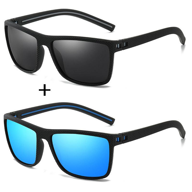 Non-polarized 2pcs Men Sports Sunglasses for Outdoor Driving Fashion Square Frame Eyewear Cycling Anti-glare Large Frame Eyewear for Fishing Driving