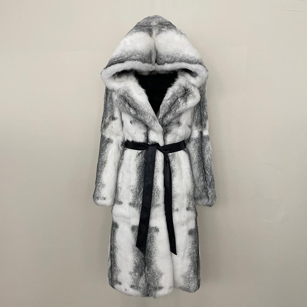 OFTBUY Натуральный Мех Кролика Женская Зимняя Модная Теплая Женская Меховая Куртка С Капюшоном Дизайнерская Холодная Верхняя Одежда Новый Fashi9on