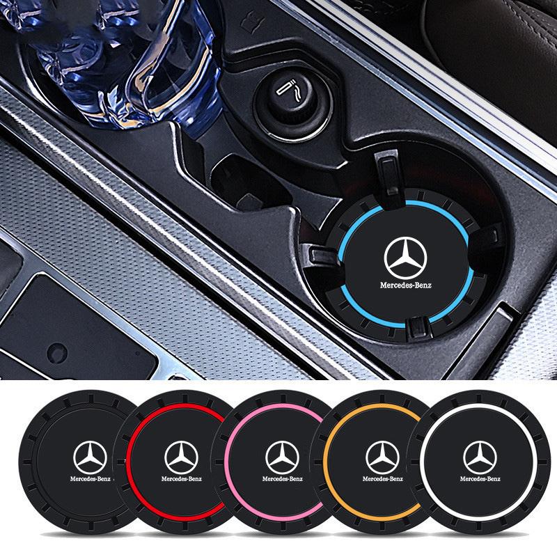 ILY2 2Pcs Silicone Car Water Cup Coaster Pad Anti-slip Cup Mat For Mercedes Benz AMG W203 W205 W206 W211 W212 W220 W201 W210 Sticker