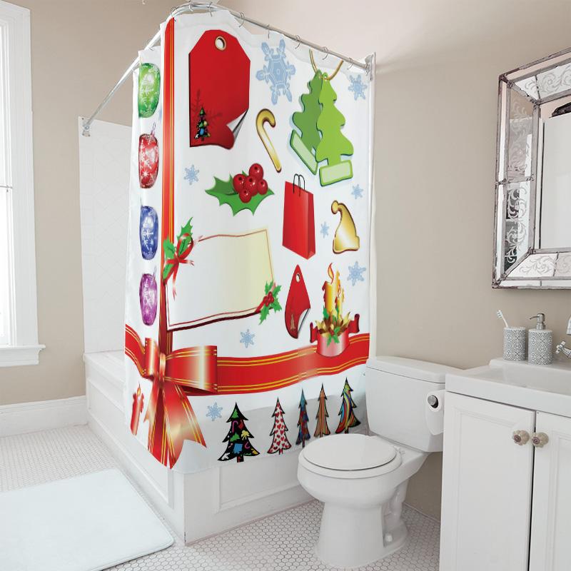 TU Festive Holiday Shower Curtain Christmas Trees Reindeer Snowflakes Winter Pattern Waterproof Fabric Decor Bathroom Set