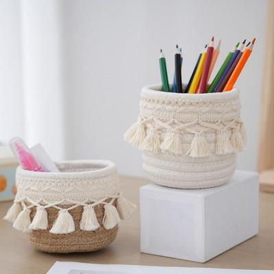 Тканая хлопчатобумажная веревка ручной работы, тканая корзина для хранения, настольный органайзер, игрушки для мелочей, ключи, коробка для закусок, органайзер для мелочей
