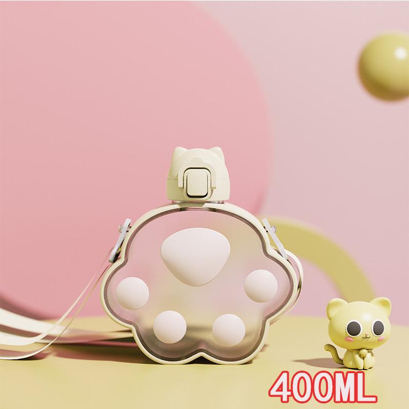 Милая пластиковая бутылка для воды в форме кошачьей лапы с трубочкой Кавайная Детская Герметичная Бутылка для Питья Кемпинг Путешествия Наружная Спортивная Бутылка