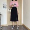 2024 Осень Женская Юбка Миди А-силуэта с завышенной талией и разрезом - Корейский стиль, драпировка