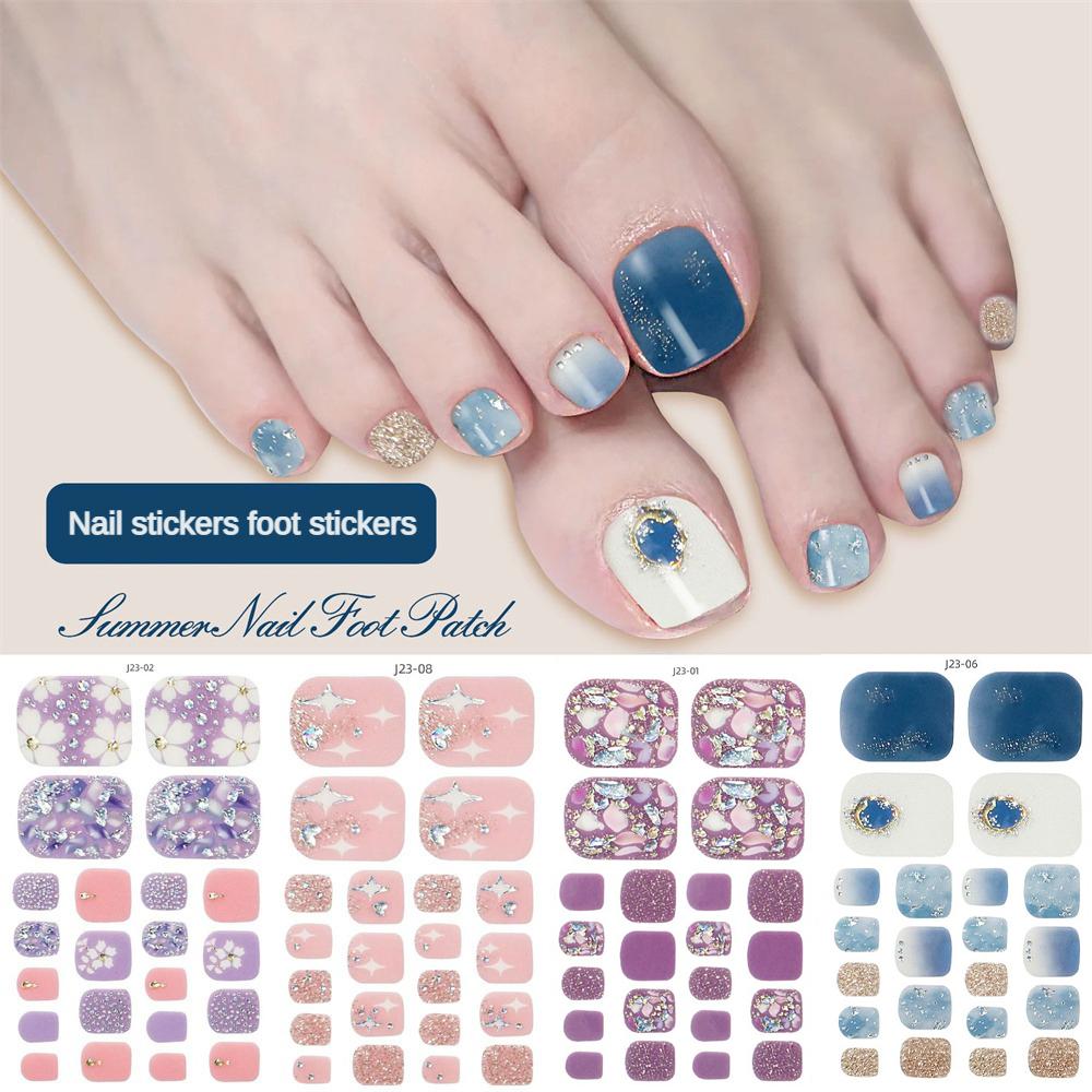 22Pcs/Set Toe Nail Fake Self-adhesive Nails Sticker Various Nail Patterns False Nail Stickers With Jelly Glue
