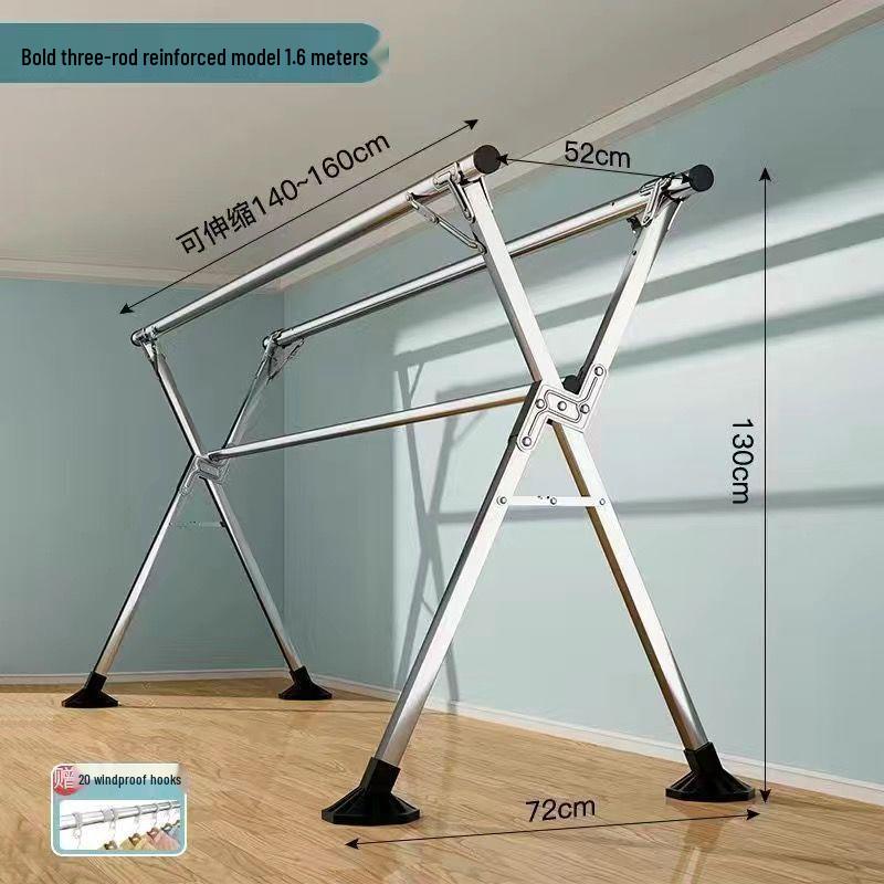 Bold Stainless Steel Folding Clothes Drying Rack - Floor-Standing, Telescopic, Indoor/Outdoor Use, Vertical Hanging Rod.