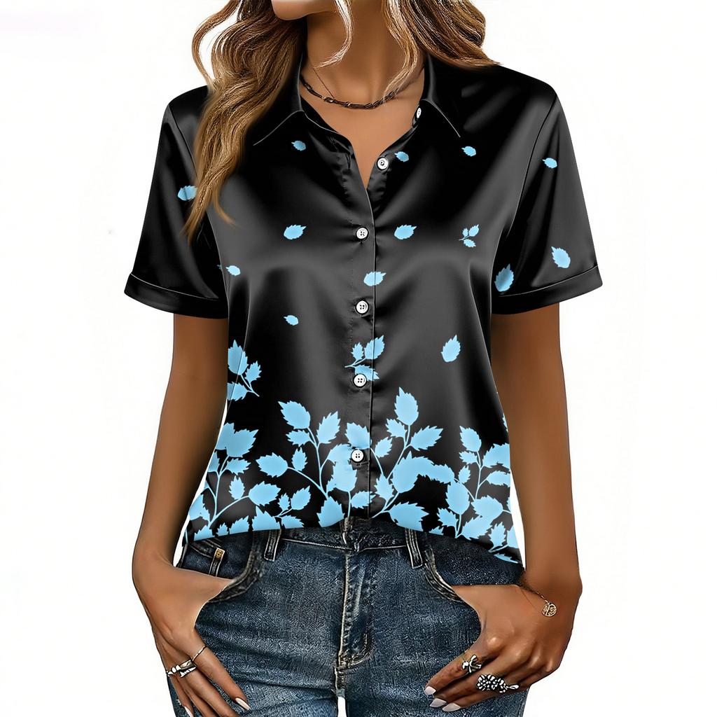 Женская Атласная Блузка С Коротким Рукавом Шелковые Топы Рубашки На Пуговицах Деловой Повседневный Стиль