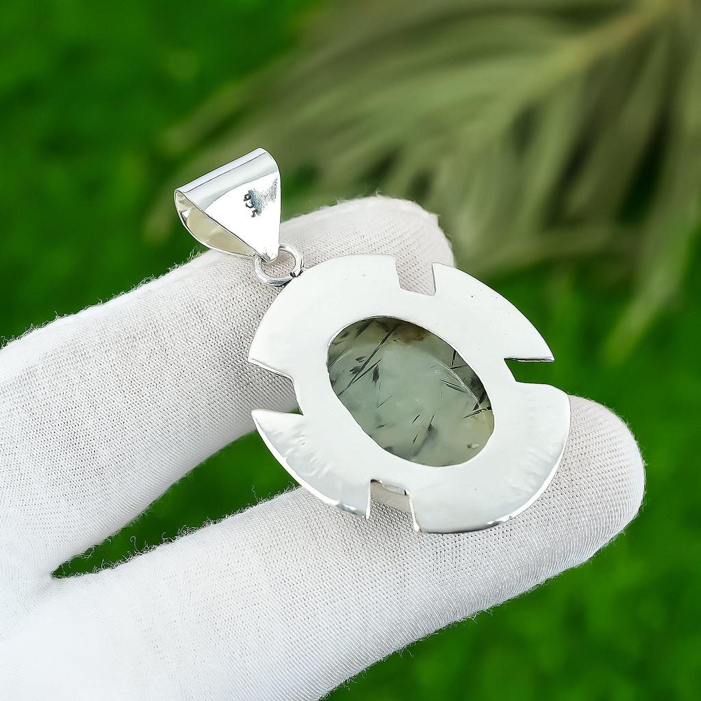 925 Sterling Silver Moss Prehnite Stone Elegant Mother Bezel Artisan New Pendant