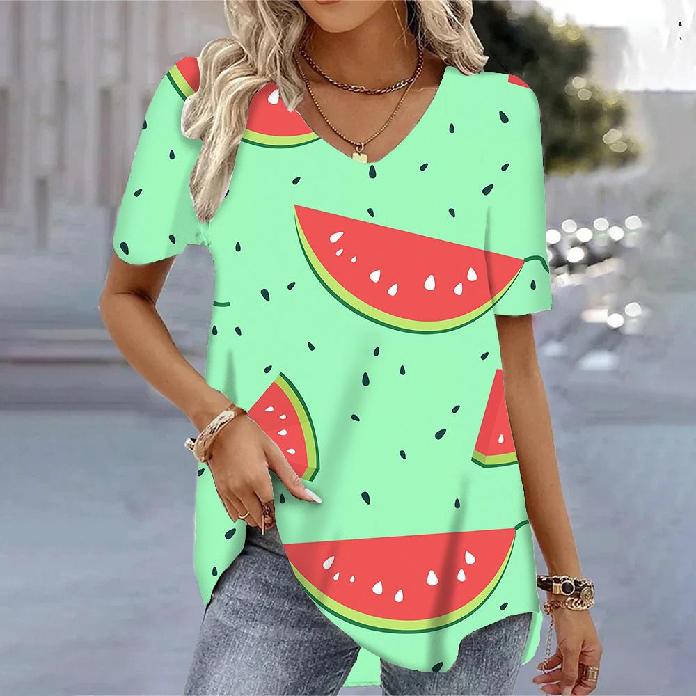 Женская футболка свободного покроя с V-образным вырезом, футболки Kawaii, женские топы с коротким рукавом, повседневные футболки с коротким рукавом, летние пуловеры, блузки