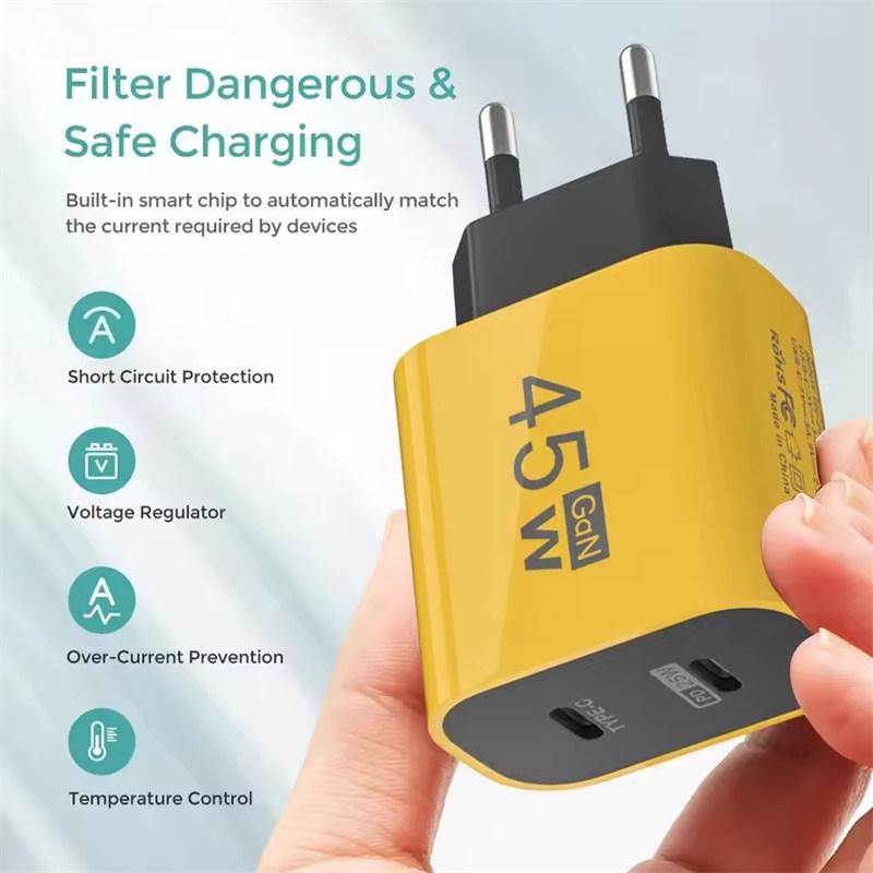 45 Вт GaN Dual PD зарядное устройство USB-адаптер быстрой зарядки для iPhone 15 iPad Samusng Huawei планшет ноутбук USB-C разъем быстрой зарядки