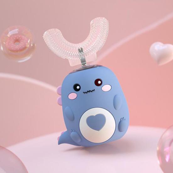 Детская U-образная электрическая зубная щетка IPX7 Водонепроницаемая 2 режима Регулируемая 360-градусная чистка с изображением динозавра для малышей Мальчиков и девочек Перезаряжаемая зубная щетка