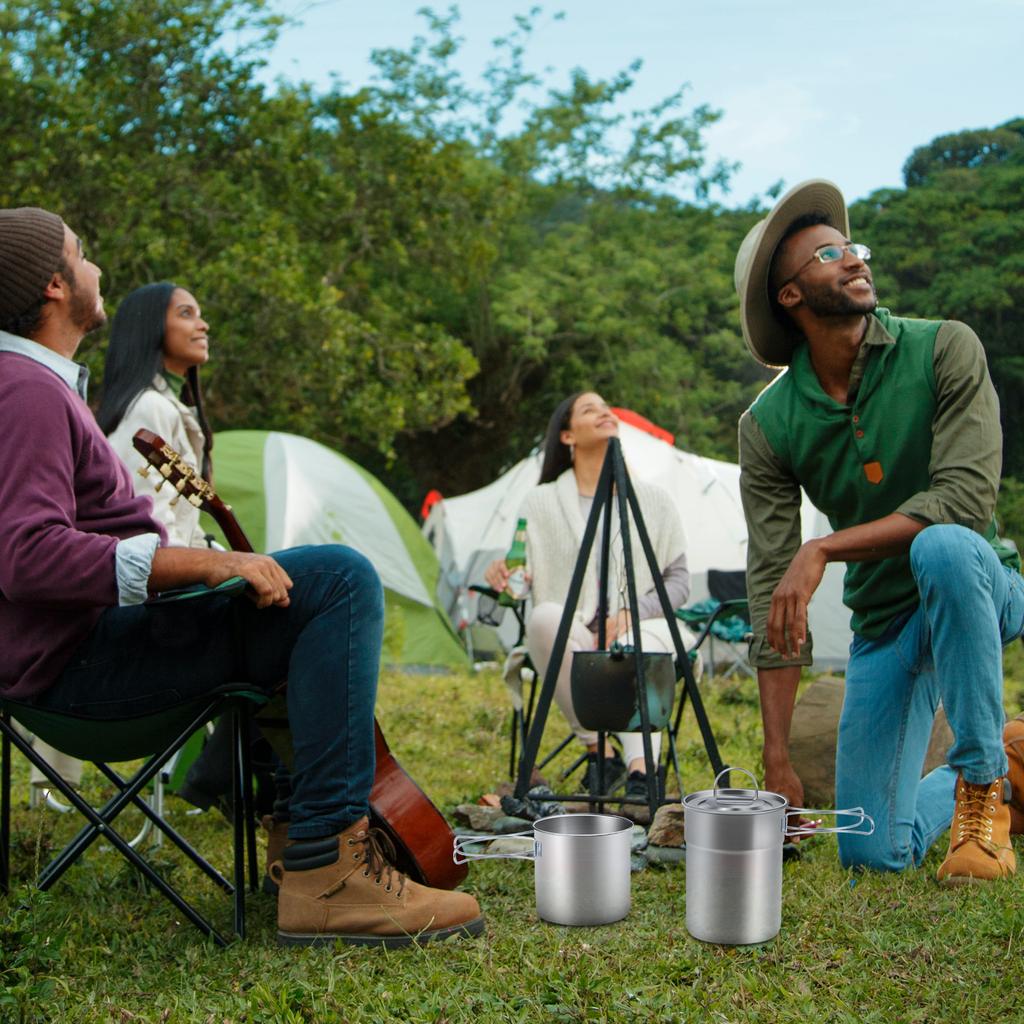 Set of 2 Stackable Camping Mugs Stainless Steel with Storage Bag Portable Coffee Cup with Foldable