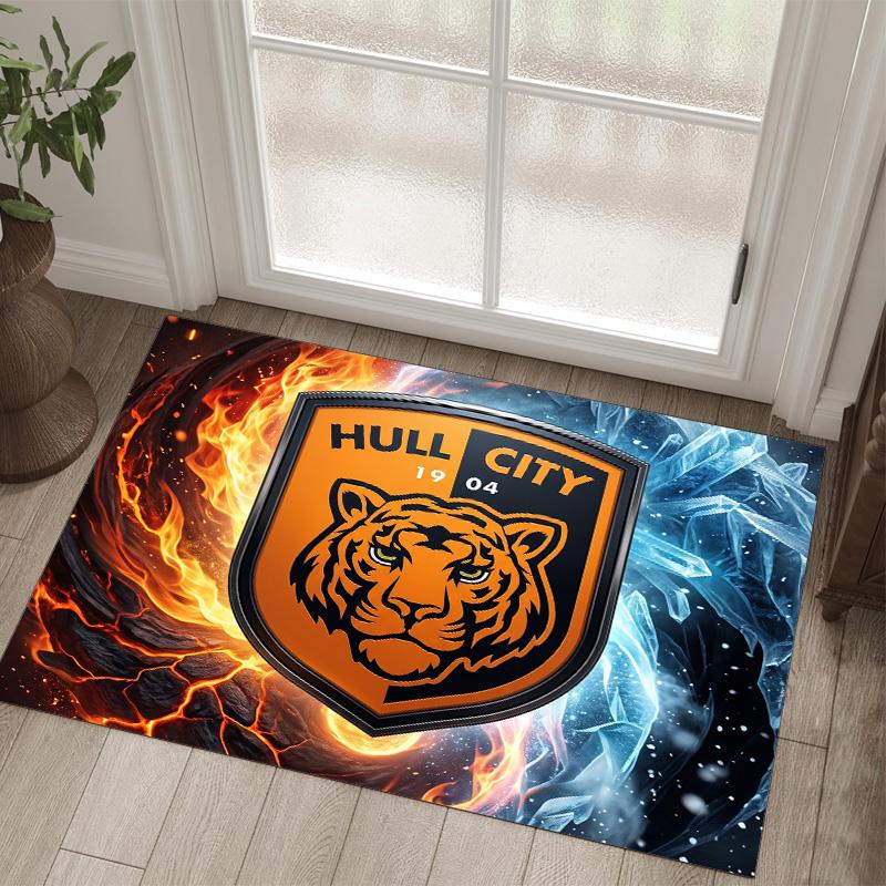 Hull City Football Design Crystal Velvet Carpet Cozy Non?Slip Printed Rug For Bedroom Living Room Entrance