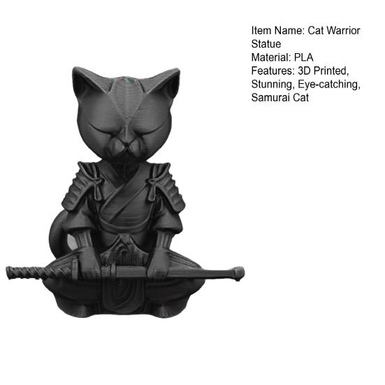 Статуэтка Воинственный Кот 3D-печатная Скульптура Кота-Самурая Причудливое Настольное Животное Украшение для Гостиной Стола Полки Подарок для Любителей Кошек Коллекционеров