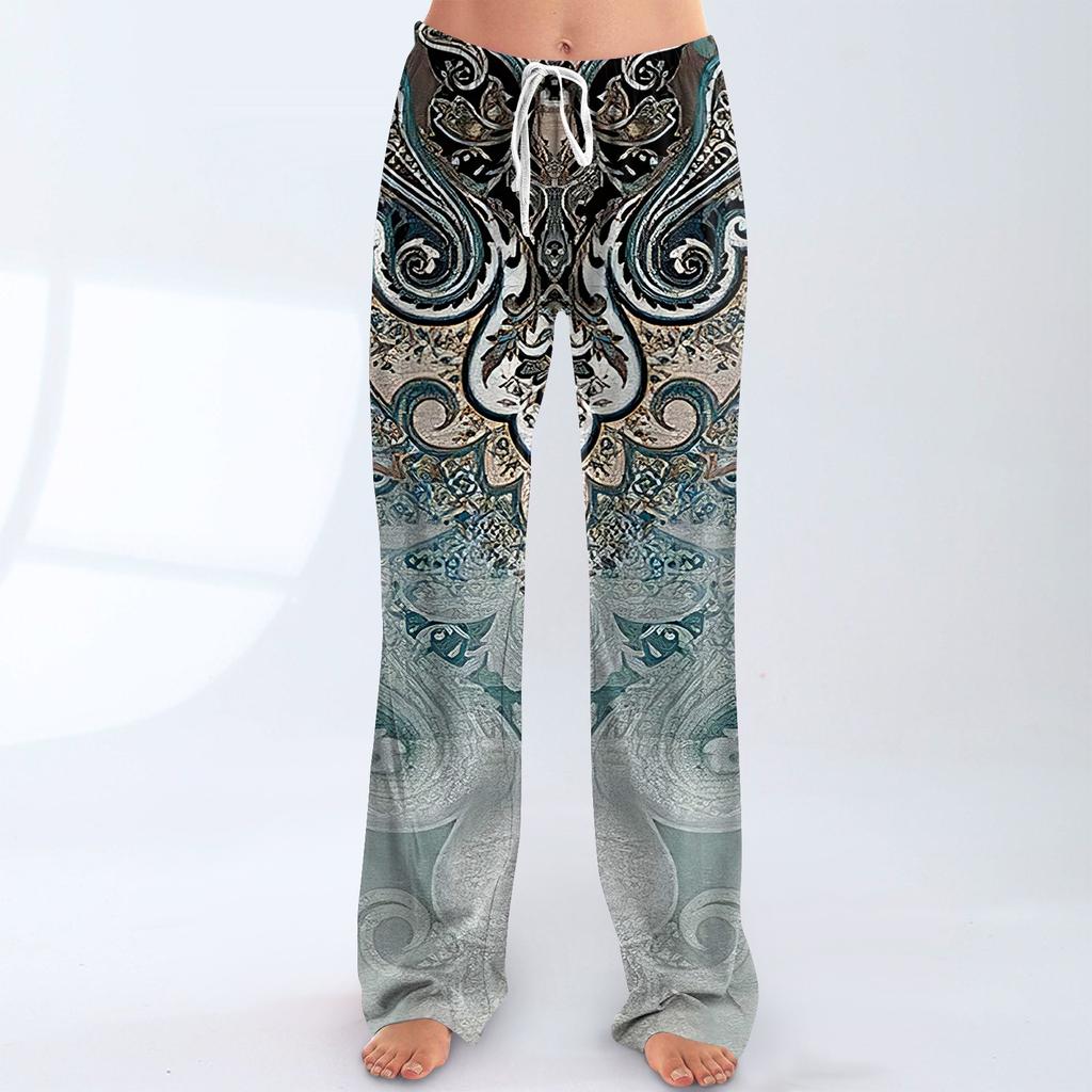 Womens Pajama Pants Sleepwear Casual Drawstring Elastic Waist Pants Comfy Straight Yoga Loose Trousers