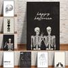 Halloween Decor Posters and Prints Skeleton Gallery Wall Art Human Organs Canvas Painting Black and White Room Decortion Picture