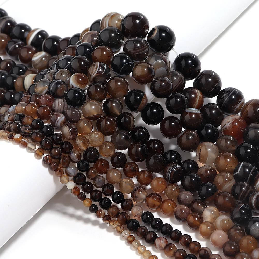 Dark Coffee Brown Stripe Agate Spacer Beads 4-12mm Loose Beads for Jewelry Making Accessories DIY