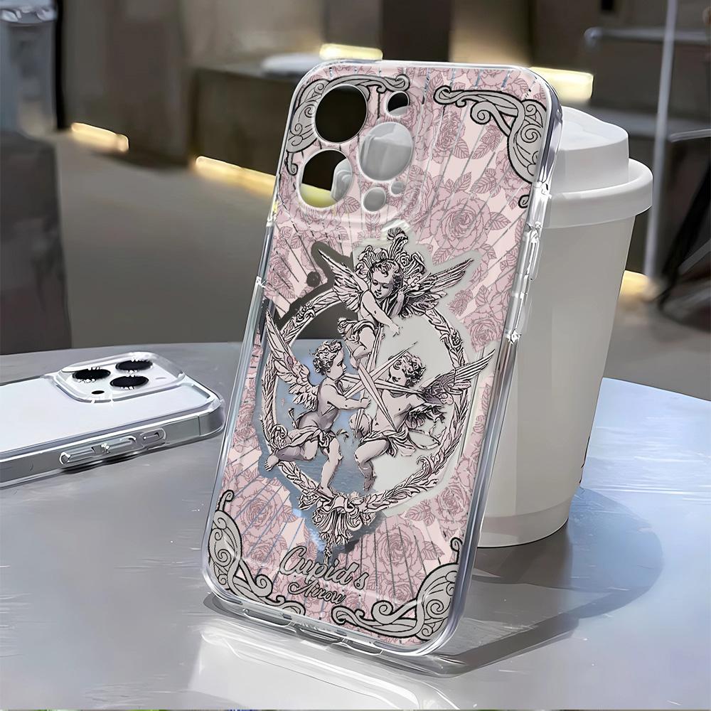 Ретро Европейский Ангел Купидон Аврора Лазерный Чехол для Телефона Для iPhone 16 15 14 13 12 11 7 8 X XS Pro Max INS Глиттер Защитная Крышка Объектива