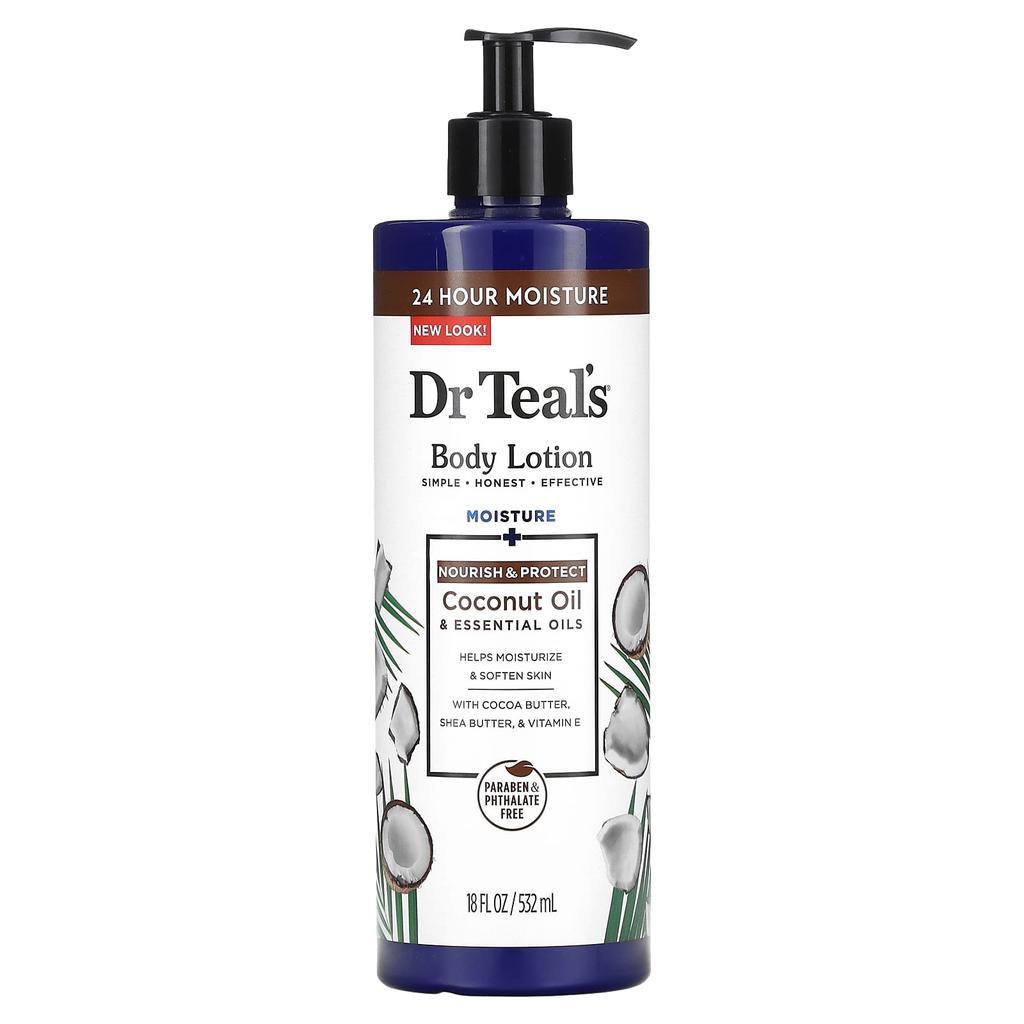 Dr. Teal's Body Lotion, Nourish & Protect, Coconut Oil & Essential Oils, 532 Ml (18 Fl Oz)