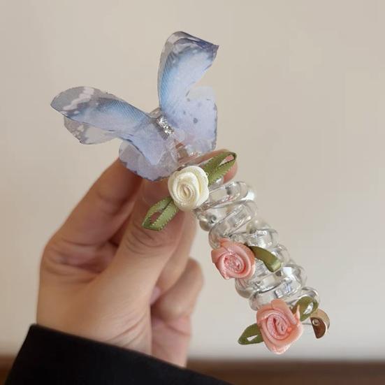 4 шт. Резинки для волос спиральные, резинки для волос, декор в виде цветов и бабочек, держатели для хвостика, пучка, косы, эластичные, нескользящие повязки для волос, инструменты для укладки волос