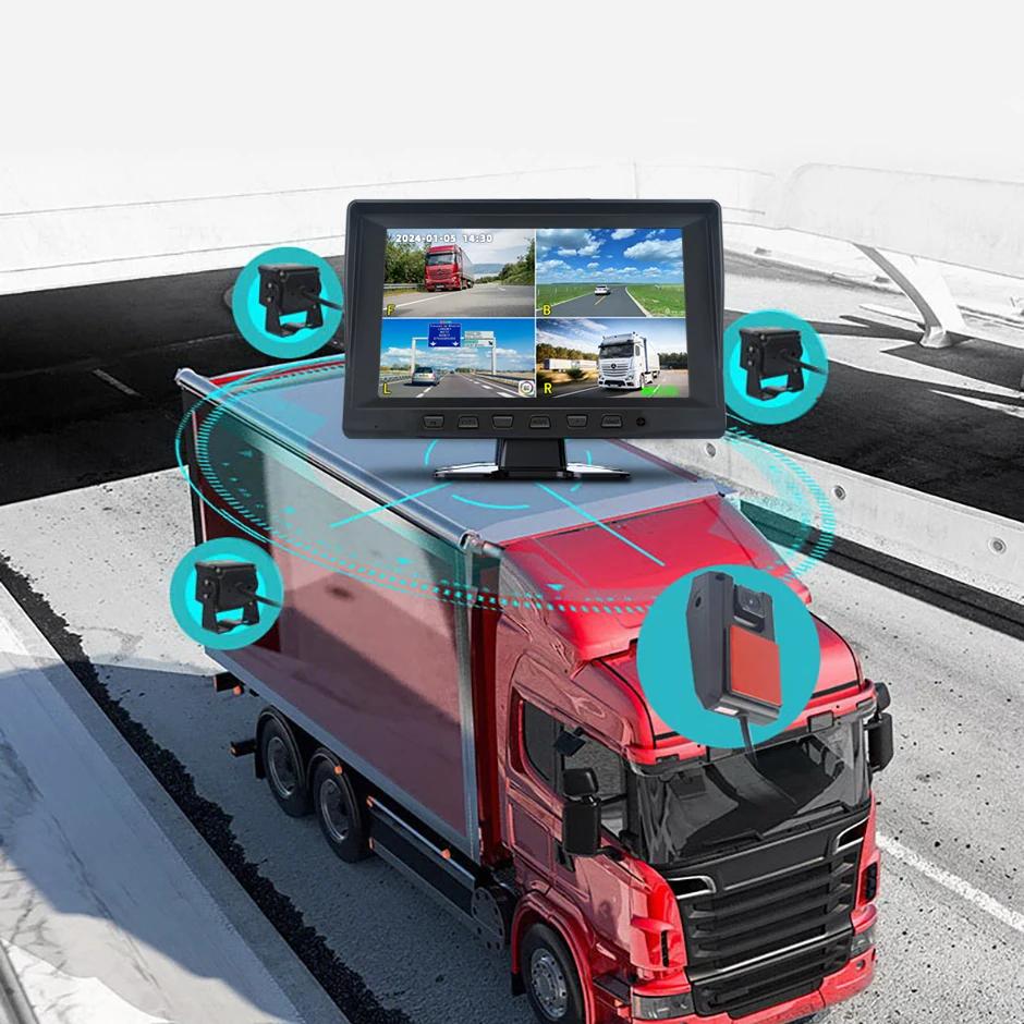 7-дюймовый 4-канальный автомобильный видеорегистратор с разделенным экраном, монитор-регистратор с камерой заднего вида AHD для автофургонов/грузовиков/автобусов/пикапов/прицепов/Вирджинии