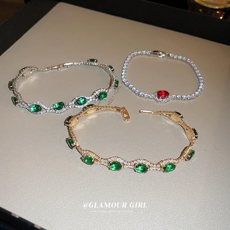Изумрудно-зеленый овальный браслет со стразами в винтажном стиле: Роскошные, Универсальные Украшения для Рук для Элегантных Женщин