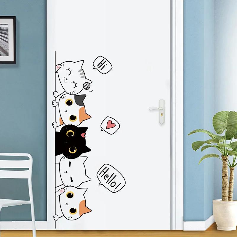 Наклейка на дверь с котенком, Наклейка на дверь для украшения дома, Милые принадлежности для украшения двери детской комнаты