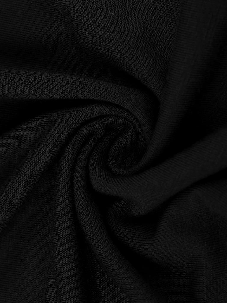 Cheibear Комната One Piece Летний Короткий Рукав Однотонный Домашний Размер XL Женская Пижама, Карманы, Цвет, Ночная Сорочка до Колена, Черный,