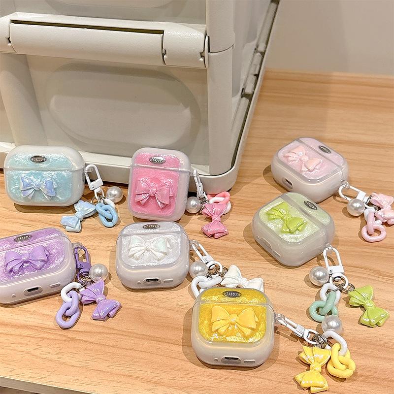 Чехол-накладка с бантом и жемчугом для Airpods 3 / 4 поколения, Apple Bluetooth-гарнитуры, для Airpods Pro, эпоксидный защитный чехол