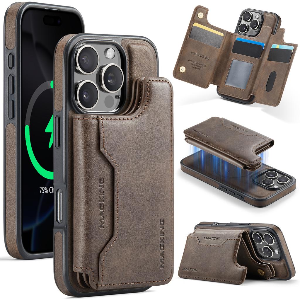 MAGKING K3 Series For iPhone 16 Pro Case Compatible with MagSafe Wallet PC+TPU+PU Phone Cover