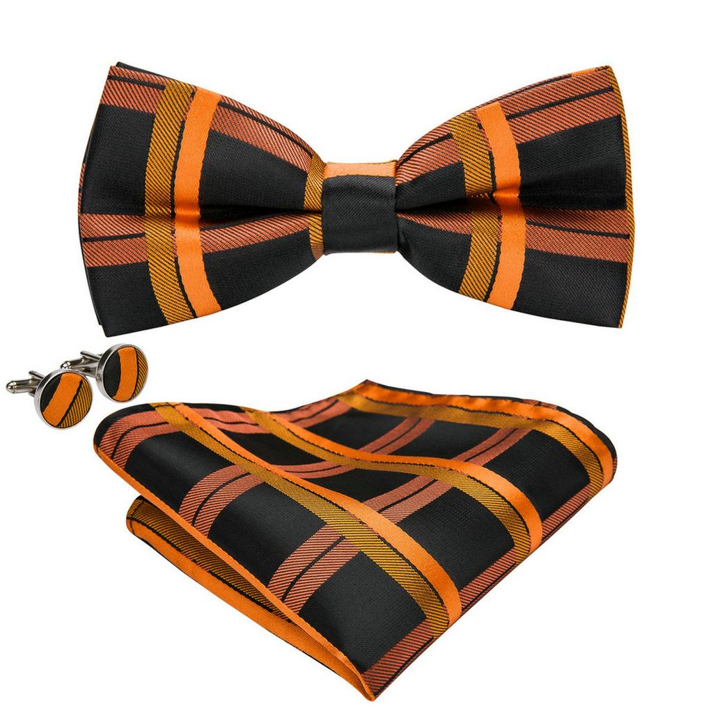 Barry.Wang Men Cravat Ties Jacquare Paisley/Floral/Striped Bow Tie Hanky Cufflinks Set Formal Casual