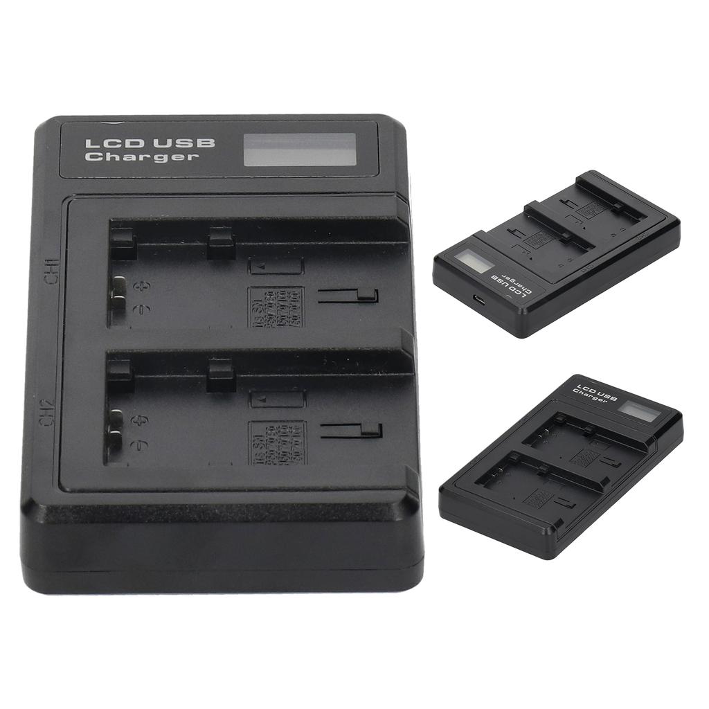 Plastic Battery Charger with LCD Display Camera Battery Double Charging for NP‑FV100