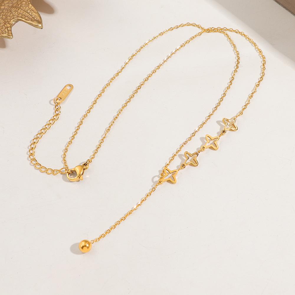 Позолоченная 18K полая цепочка-колье со звездой и кисточкой на ключицу - Женский стойкий к выцветанию аксессуар, Новый нишевый дизайн