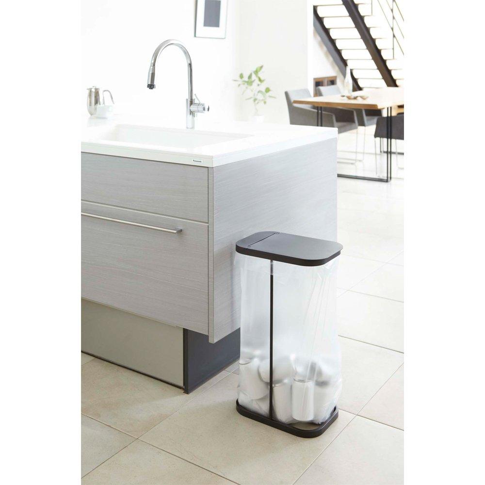 YAMAZAKI Trash Can Set of 2 Garbage Bag Holder with Lid Separation Slim Kitchen Luce White Black 7552 7553