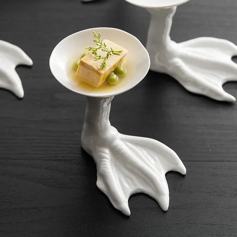 Креативная керамическая тарелка для димсамов на высоких ножках, ресторанная десертная тарелка, суши-тарелка, специальная посуда для молекулярной кухни