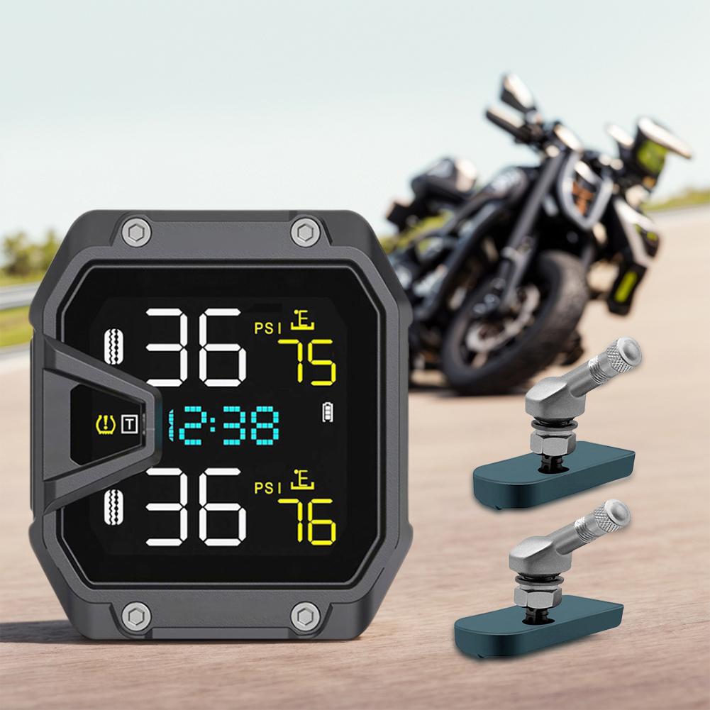Motorbike Tyre Pressure Temperature Alarm with 2 Sensors Wireless Tire Pressure Monitoring System for Two Wheeled Motorcycle