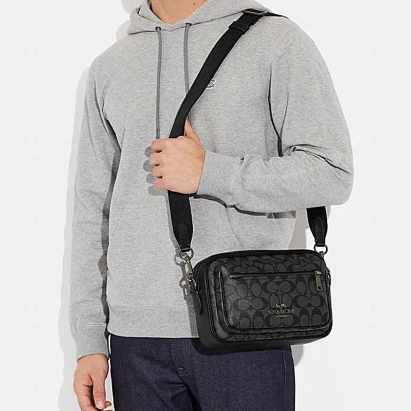 New COACH Elise Cow Leather Patchwork Camera Bags Shoulder Bag Crossbody Bag Men's Black CJ510-QBO4G