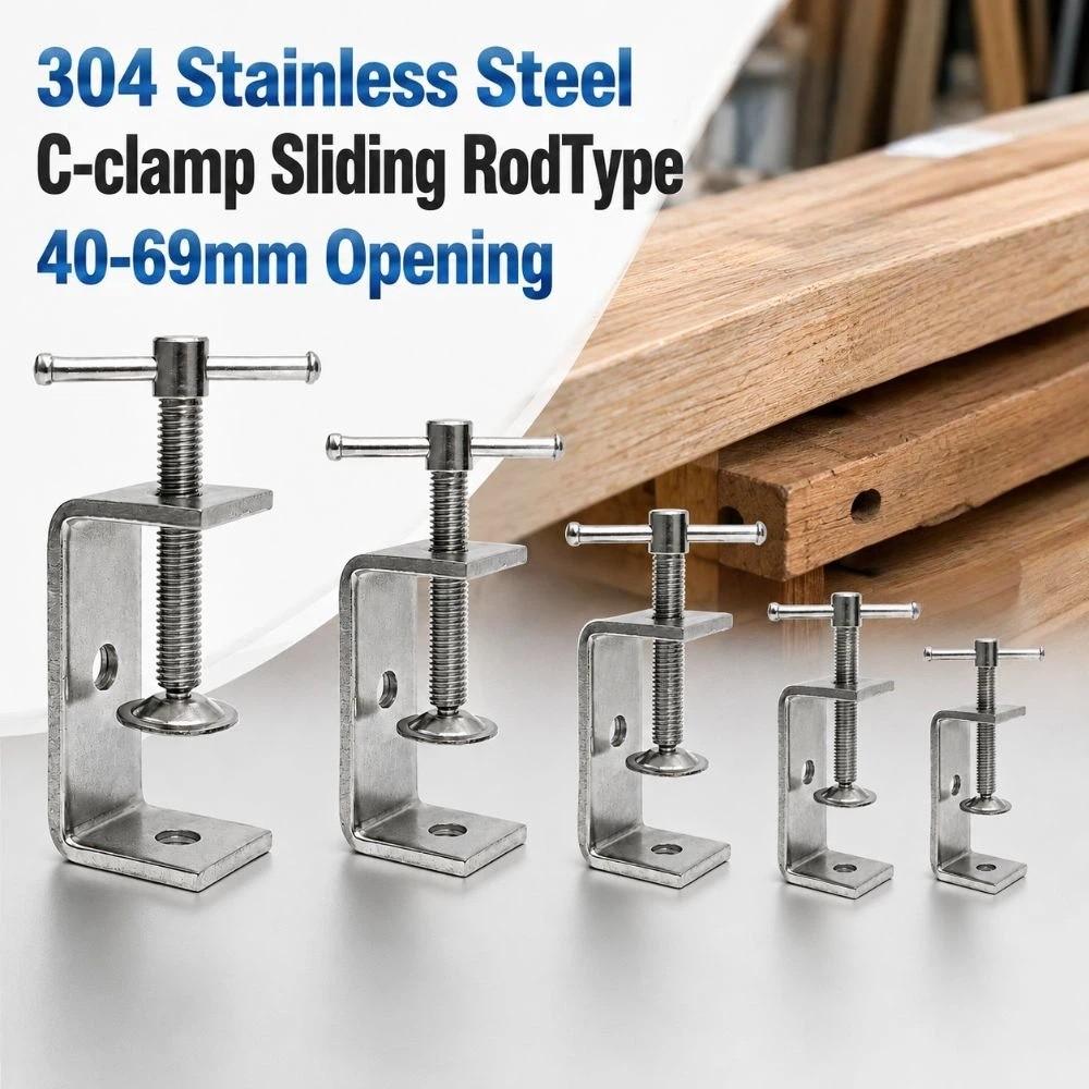 Sliding RodType Square Clamp 304 Stainless Steel Fixed Holder Clip C-clamp Hardware Fasteners