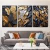 Современная картина на холсте с золотыми и черными листьями, настенное искусство, декор стен из золотых листьев, принты, текстурированные картины для гостиной, без рамки