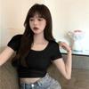 T-shirt for Women In Summer Slim Short Style for Navel Exposure Pure and Sweet Spicy Slim Short-sleeved Student Top New Style