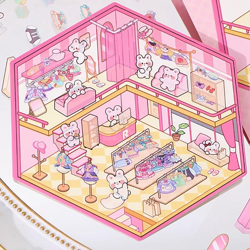 3D House Scene Sticker Miniature Simulated Cabin Scene Sticker for Scrapbooking Journal Notebook Photo Album Phone Case